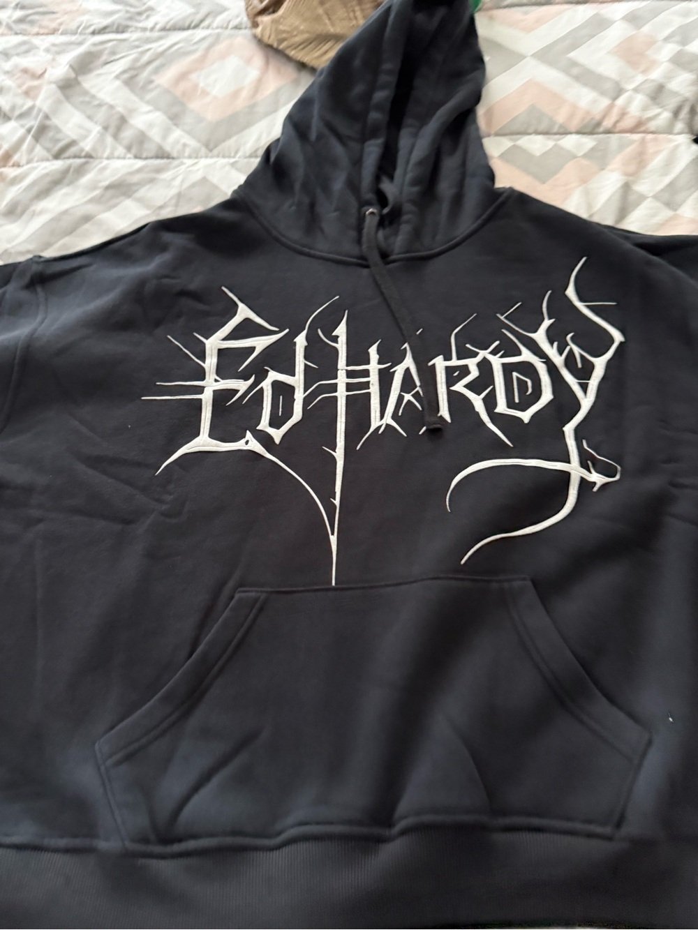 Ed Hardy Men’s Black Hoodie with White Script Logo - Picture 2 of 7
